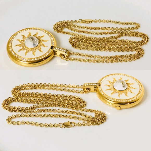 Wintex Milano Enamel Crystal Quartz Necklace Watch - Picture 5 of 8